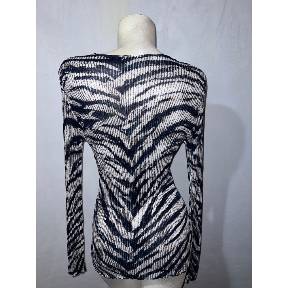 Alberto Makali Zebra Print Studded Rhinestone Zip Front Ribbed Knit Top XL Navy - Picture 6 of 8